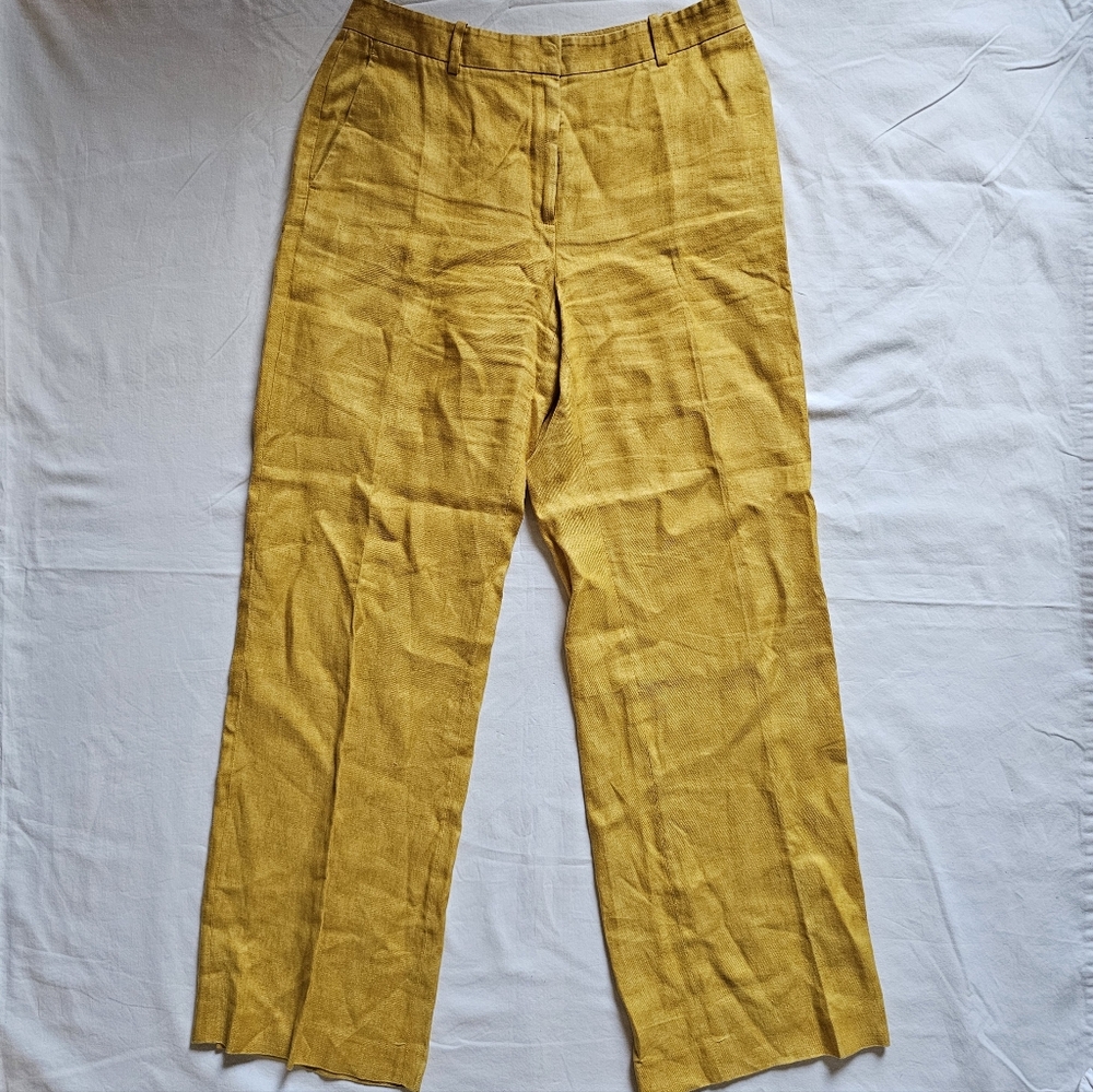 Lafayette 148 NY Linen Mustard High-waist Wide-leg Summer Pants Size 8